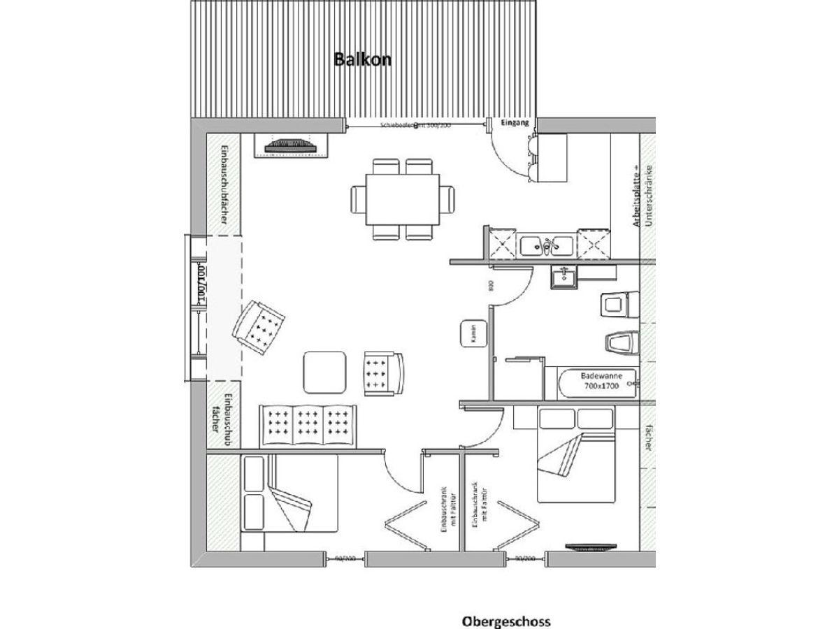 Grundriss der oberen Ferienwohnung im Haus Mirabelle